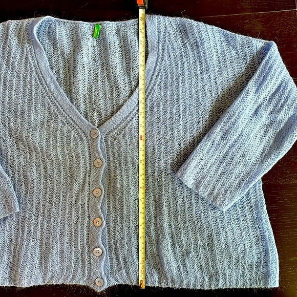 UNITED COLORS OF BENETTON sky blue super soft mohair blend cardigan size L - Picture 2 of 13